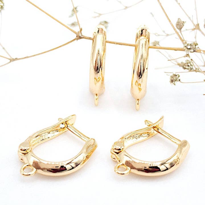 10/50pcs 18K Gold Plated U-Shape Latch Back Hoop Findings for wholesale by UBNY Collection