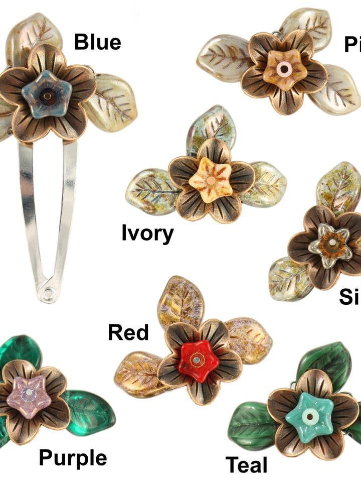 Míriel Copper Flower Hair Clip set for wholesale by Ardent Designs