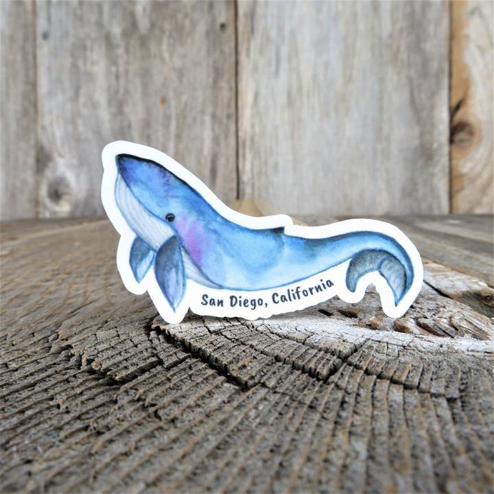 San Diego Blue Whale Sticker California Full Color Waterproof Souvenir Car Water Bottle Laptop Memento for wholesale by Kirk's Krafts