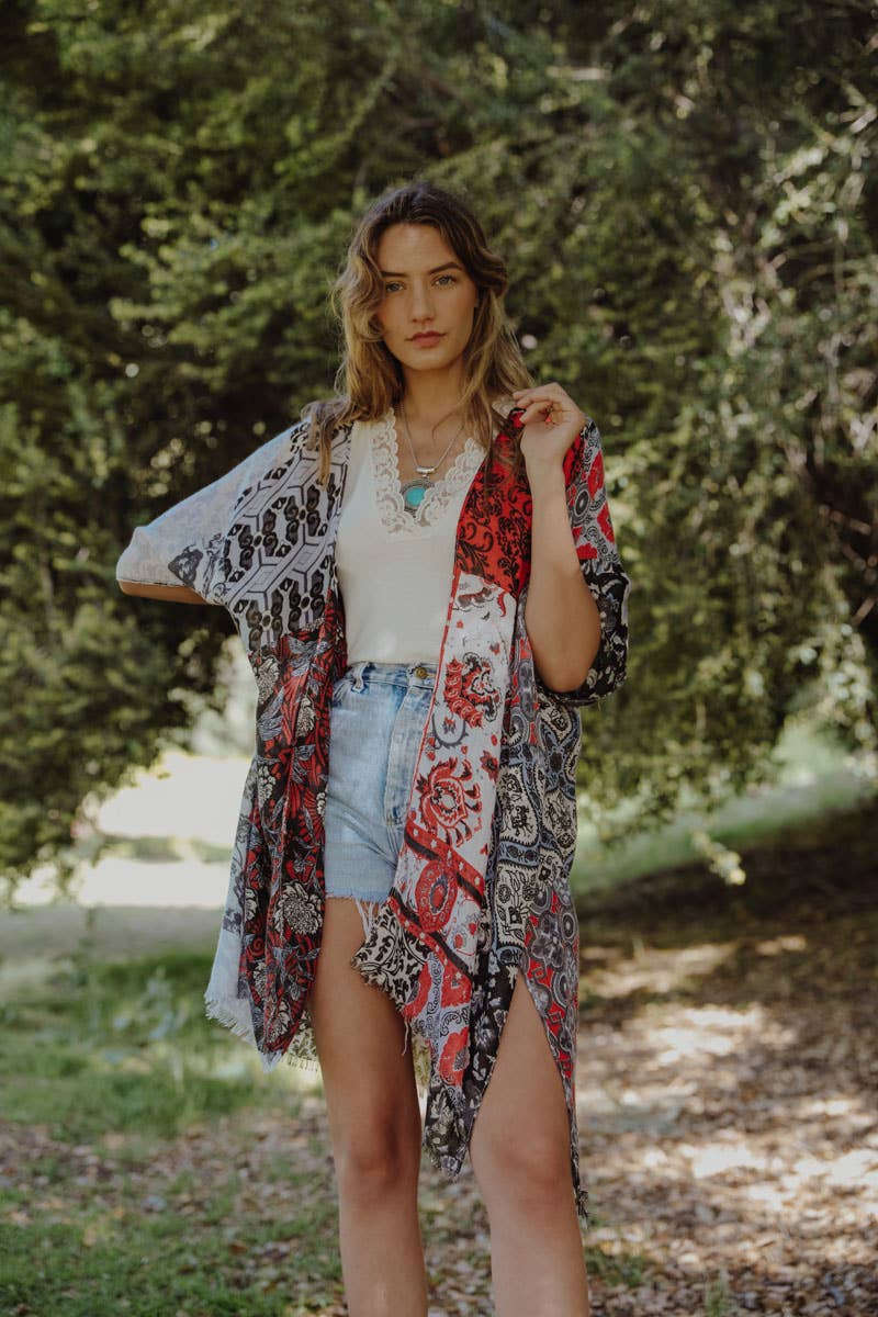 Leto Accessories - Wholesale Kimono - Women's - Spring & Summer Floral Patchwork Kimono1