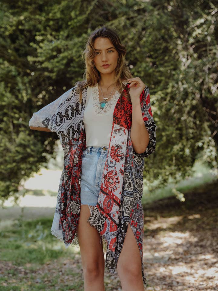 Leto Accessories - Wholesale Kimono - Women's - Spring & Summer Floral Patchwork Kimono1