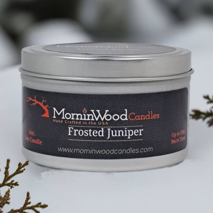 Frosted Juniper - Soy Tin Collection for wholesale by MorninWood Candles