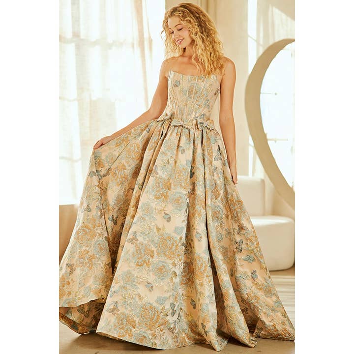 Vestido Jacquard A-Line com Decote Bateau sem Alças por atacado de Babyfox Apparel