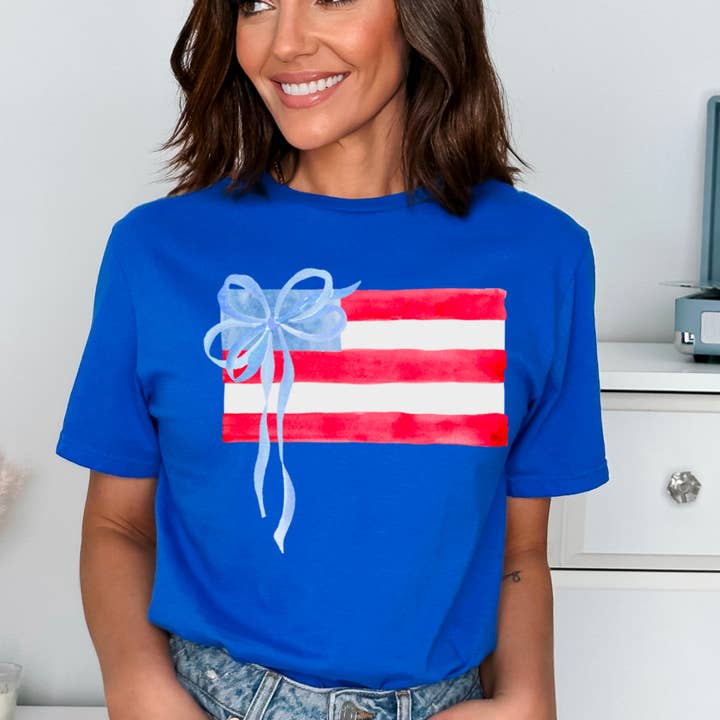 Shoppe SHC - Wholesale T-Shirt (Graphic) - Women's - Coquette American Flag | July 4th Graphic Tee | Gildan