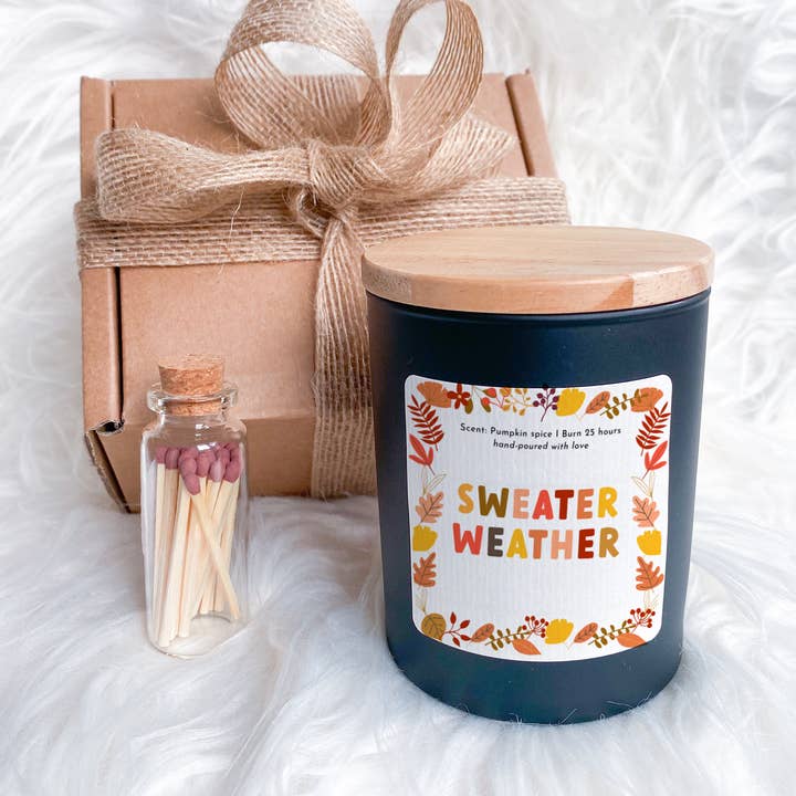 Cosy Sweater Weather Scented Candle Autumn home decor gift for wholesale by Happy Inky