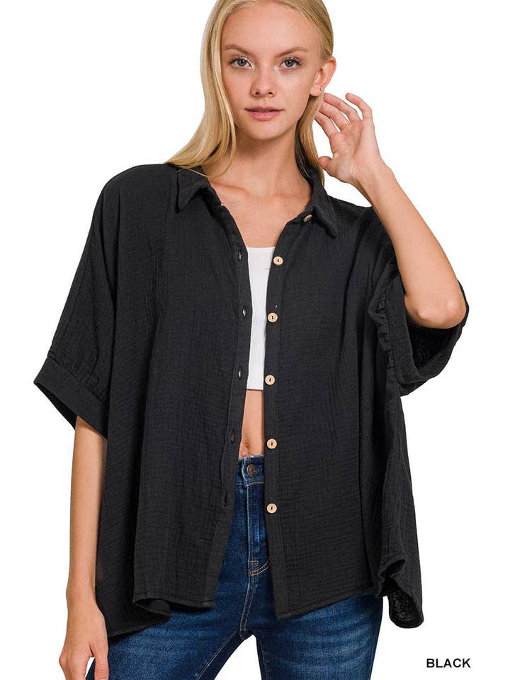 Vanilla Monkey - Wholesale Button Down Shirt - Women's - Double Gauze 3/4 Sleeve Button Up Shirt2