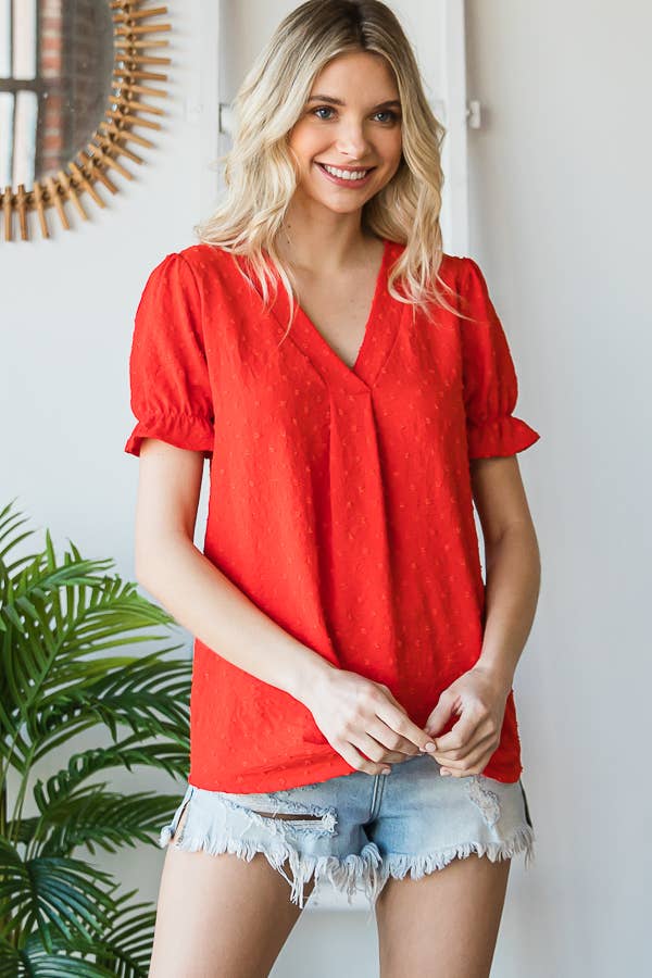 7th Ray - Vendita all'ingrosso Camicetta - Donna - Blusa a maniche corte con volant e scollo a V con pois svizzeri T468317