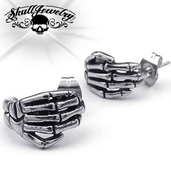 Boucles d'oreilles « Mains de squelette » (#e033) pour la vente par SkullJewelry.com