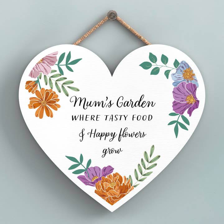 P4754 - Mums Garden Floral Heart Shaped Hanging Plaque for wholesale by Vivid Squid Wholesale