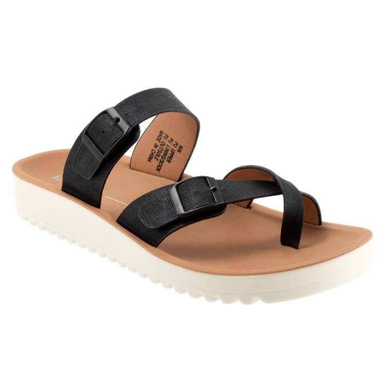 Black Los Cabos Women's Nin Adjustable Strappy  Flat Slide Sandal for wholesale on Faire0