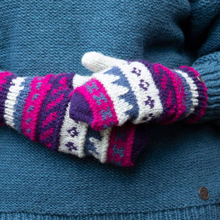Pattern Mittens - Pure Wool - Knitted - Fair Trade for wholesale by Black Yak Ltd