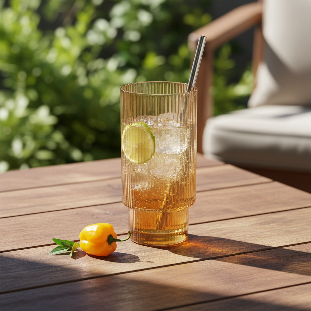 Kadra Kitchenware - Wholesale Drinking Glass/Cup - Vikko - Decor, Malibu, Ribbed Highball Glass, Amber, 15 Oz1