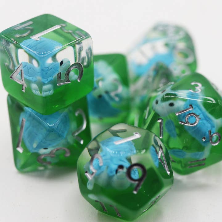 Splash Turtle RPG Dice Set for wholesale by Foam Brain Games
