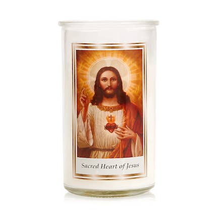 72 Hour Safe Glass Candles with Picture and Prayer (Sacred Heart of Jesus) for wholesale by Pasithea London