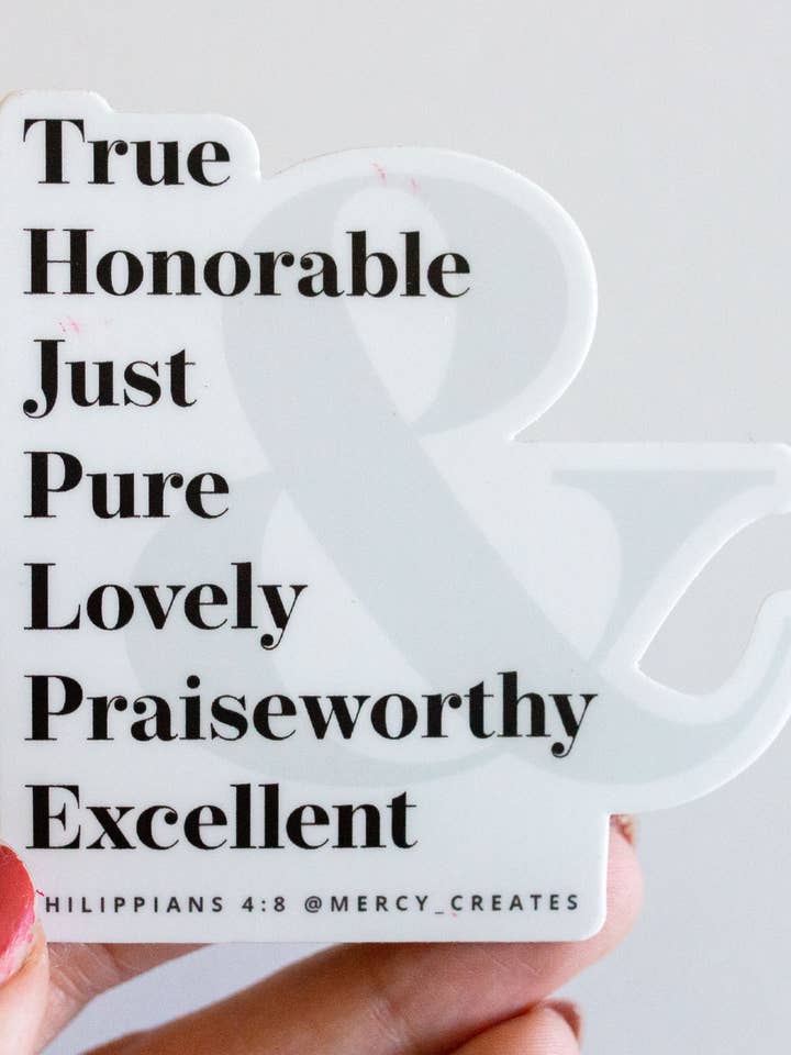Philippians 4:8 Christian Sticker - Black and White for wholesale by Mercy Creates
