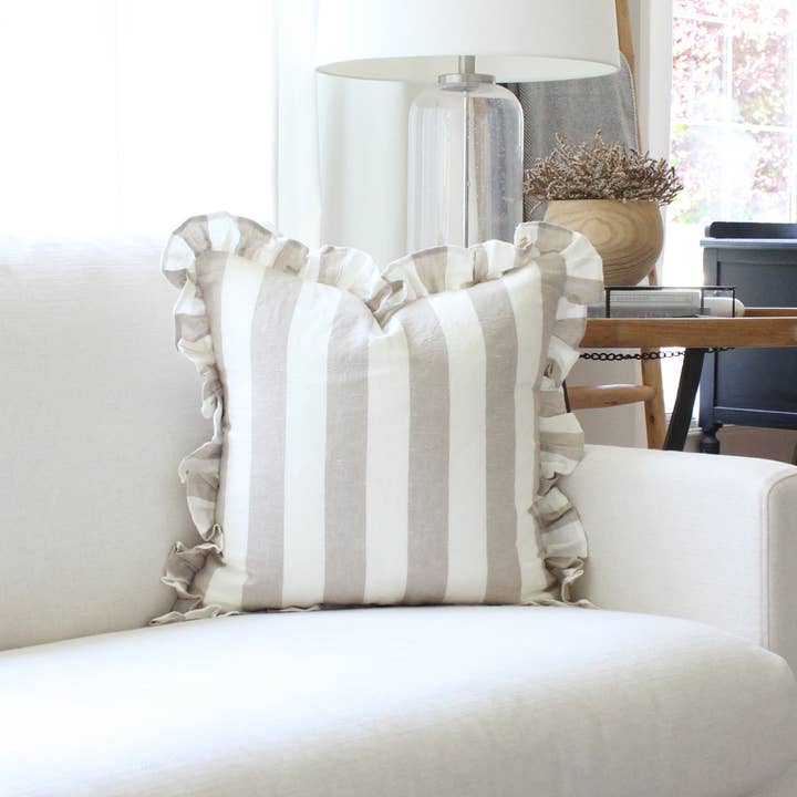 Porter Lane Home - Wholesale Throw pillow cover - Ruffled Cabana Stripe Pillow Cover Collection9