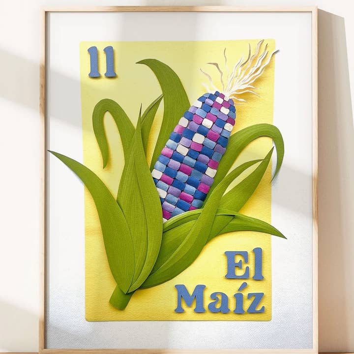 El Maiz, Loteria-Inspired Photo Print of Paper Art for wholesale by ACira Studio LLC