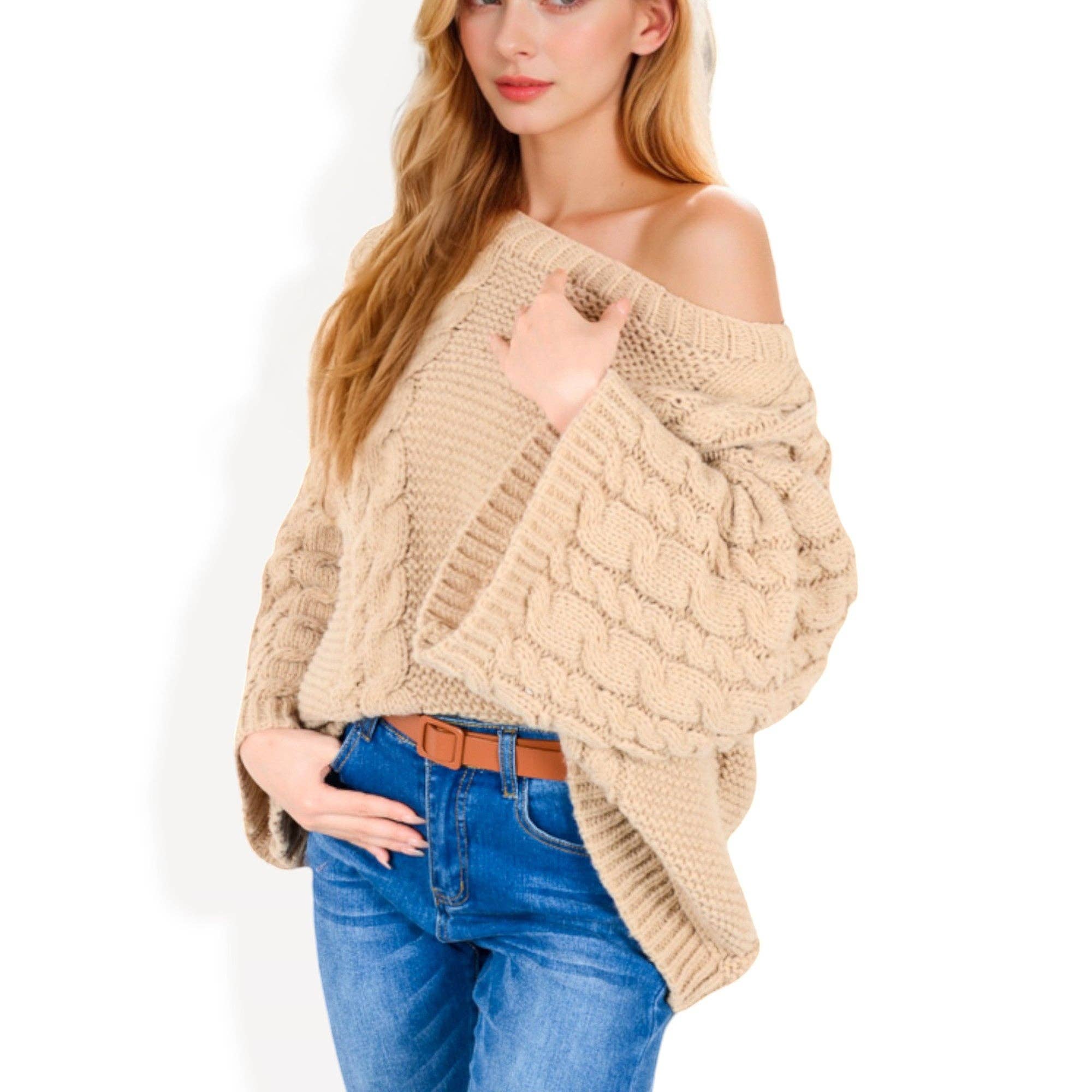 Anna Kaci Wholesale - Wholesale Knit Sweater - Women's - Cable Knit Sweater with Long Bell Sleeves8