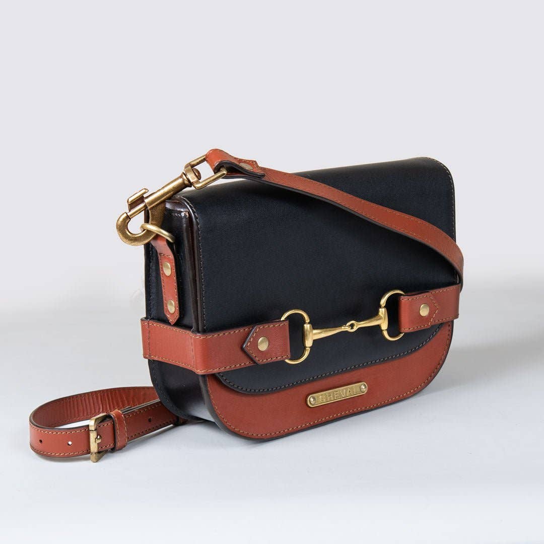 URBAN-EQUESTRIAN - Vendita all'ingrosso Borsa a tracolla - Donna - Saratoga - Borsa a tracolla di lusso in pelle con morsetto per cavallo in cognac su nero3
