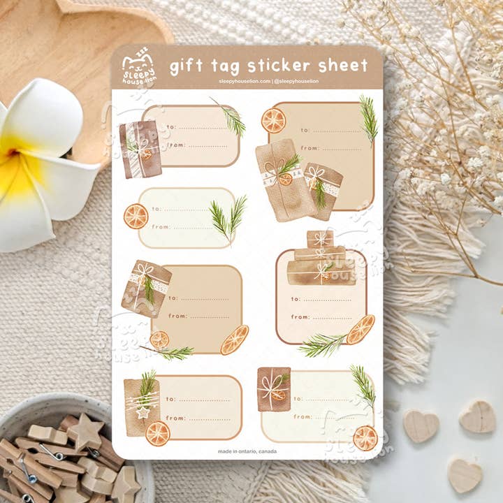 Rustic Gifts Christmas Gift Labels Sticker Sheet for wholesale by Sleepy House Lion