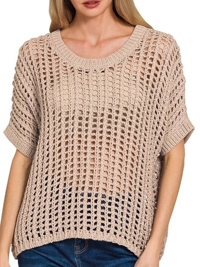 Fish Net Short Sleeve Crochet Sweater for wholesale by Vanilla Monkey