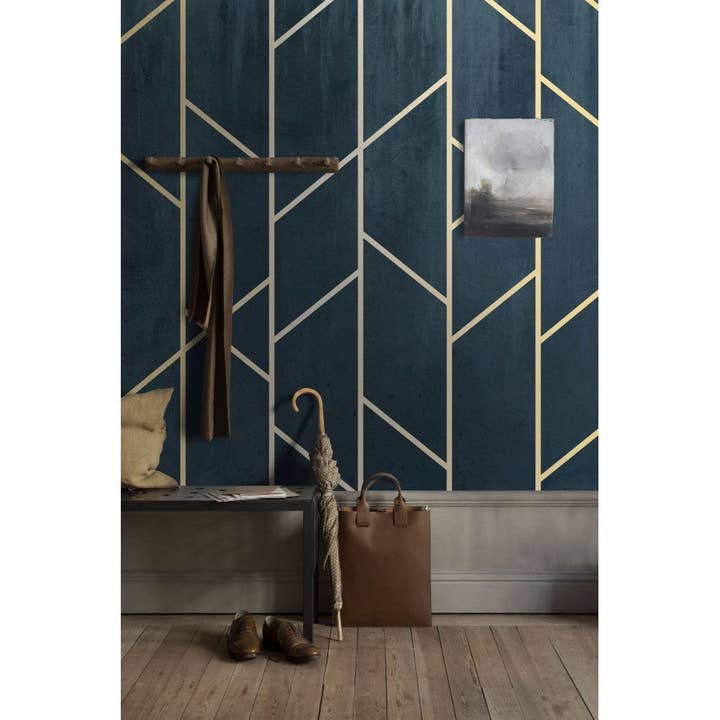 Les Panoramiques - Vente Papier peint - Papier peint géométrique bleu & doré3