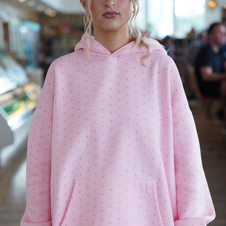 Sunkissed Coconut - Wholesale Hoodie - Women's - Light Pink Polka Dot Hoodie 100% Cotton1