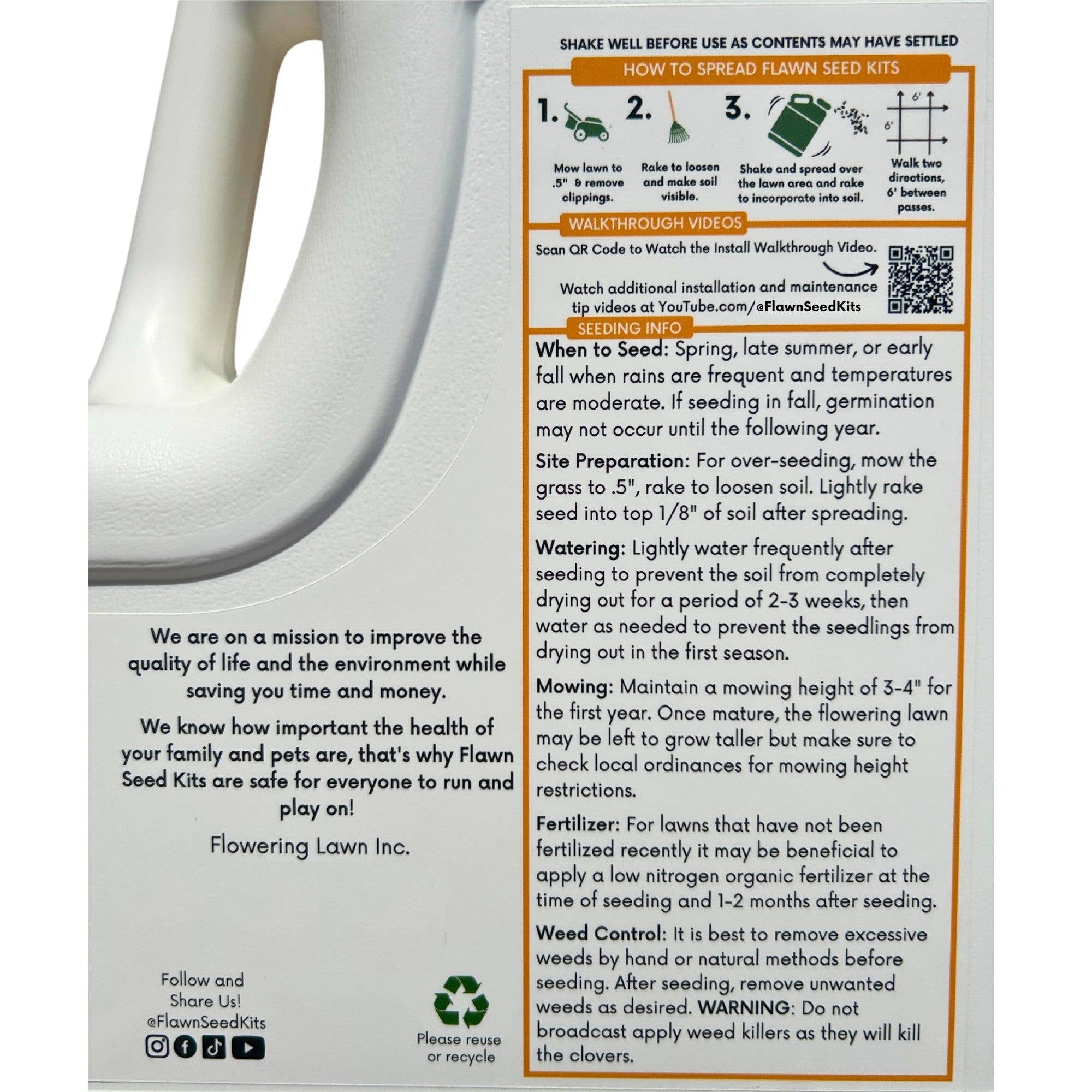 Flawn Seed Kits - Wholesale Plant Seeds - Micro Clover + Mow Less Fine Fescue Grass Seed10