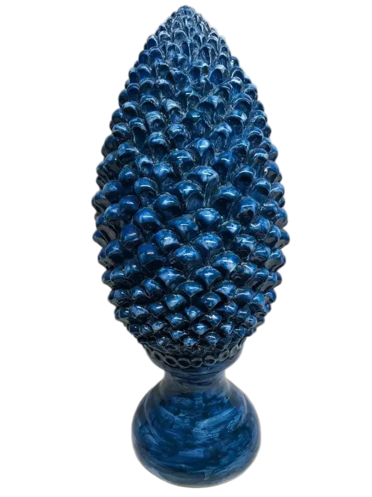 DD Ceramiche Siciliane - Vendita all'ingrosso Decorazioni da tavolo - Pigna Ceramica Caltagirone cm H.45 Artigianale Blu Antico Linea Luis0