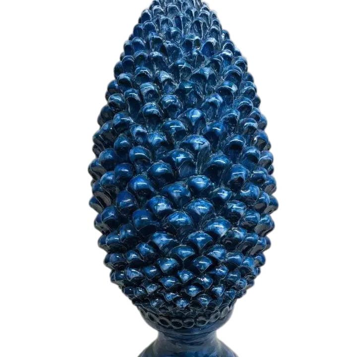 DD Ceramiche Siciliane - Vendita all'ingrosso Decorazioni da tavolo - Pigna Ceramica Caltagirone cm H.45 Artigianale Blu Antico Linea Luis0