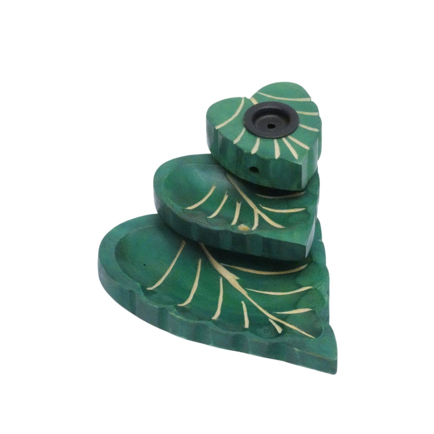 Green 3 tier Leaf wood backflow burner for wholesale on Faire