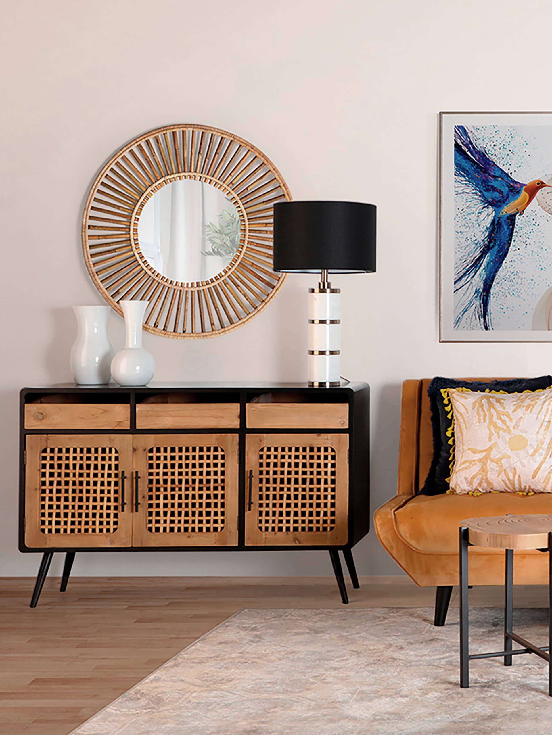 Kodu - Wholesale Wall Mirror - Arteaga Bamboo Mirror, In Natural Color, 90X4X90Cm3