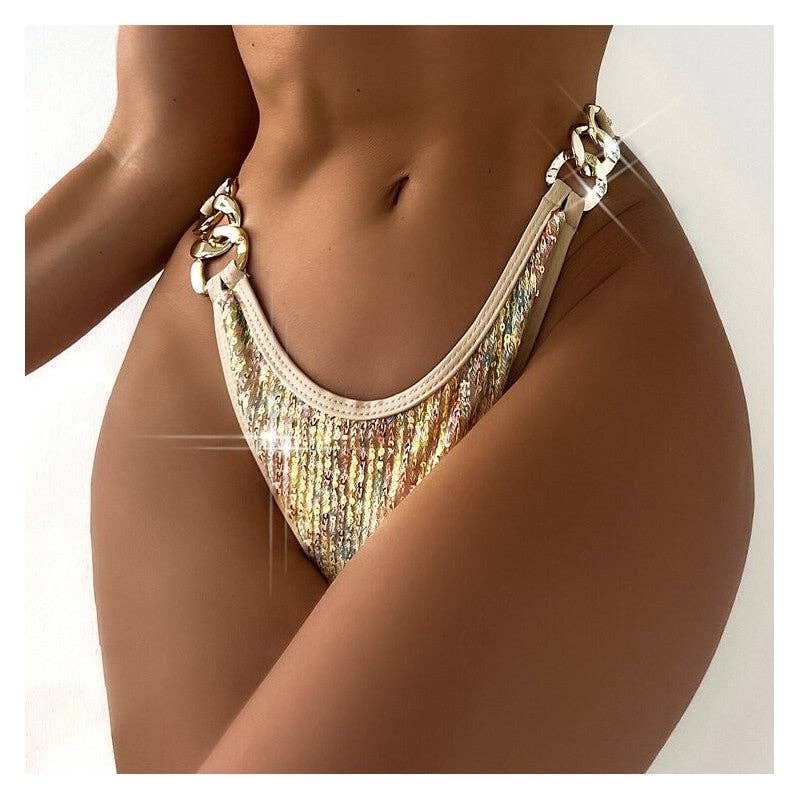 MULTICOLOR Colorful Sequined Lace-Up Bikini Swimsuit for wholesale on Faire3