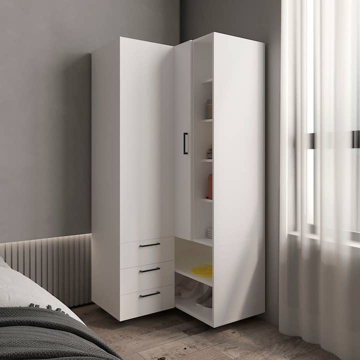 TUHOME FURNITURE - Wholesale Bedroom Furniture - Toulouse Corner Armoire With Double Doors And Interior Shelves, Space-Saving Wardrobe12