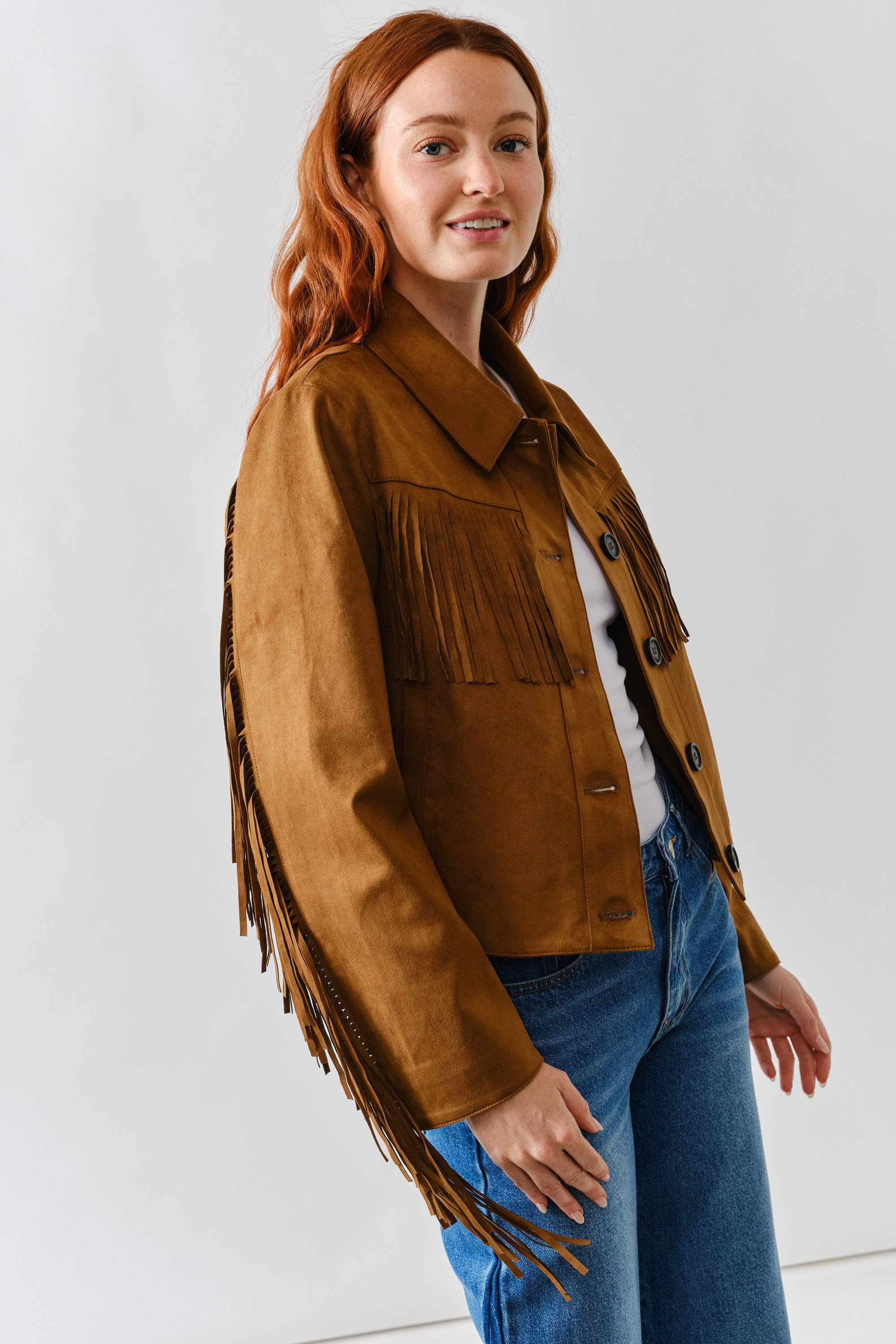 Aaron & Amber - Wholesale Leather Jacket - Women's - MAJ3277 FAUX SUEDE FRINGE JACKET10