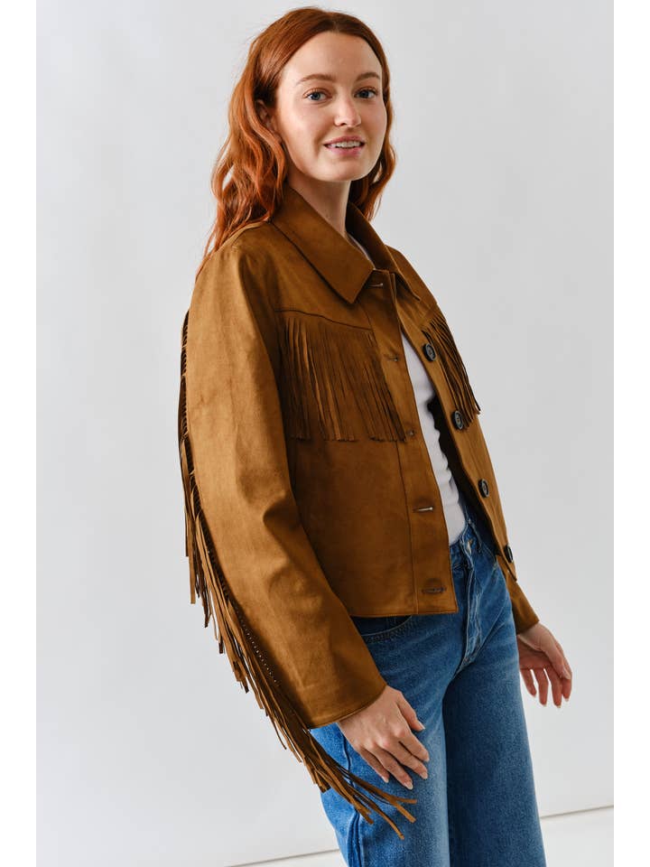 Aaron & Amber - Wholesale Leather Jacket - Women's - MAJ3277 FAUX SUEDE FRINGE JACKET10