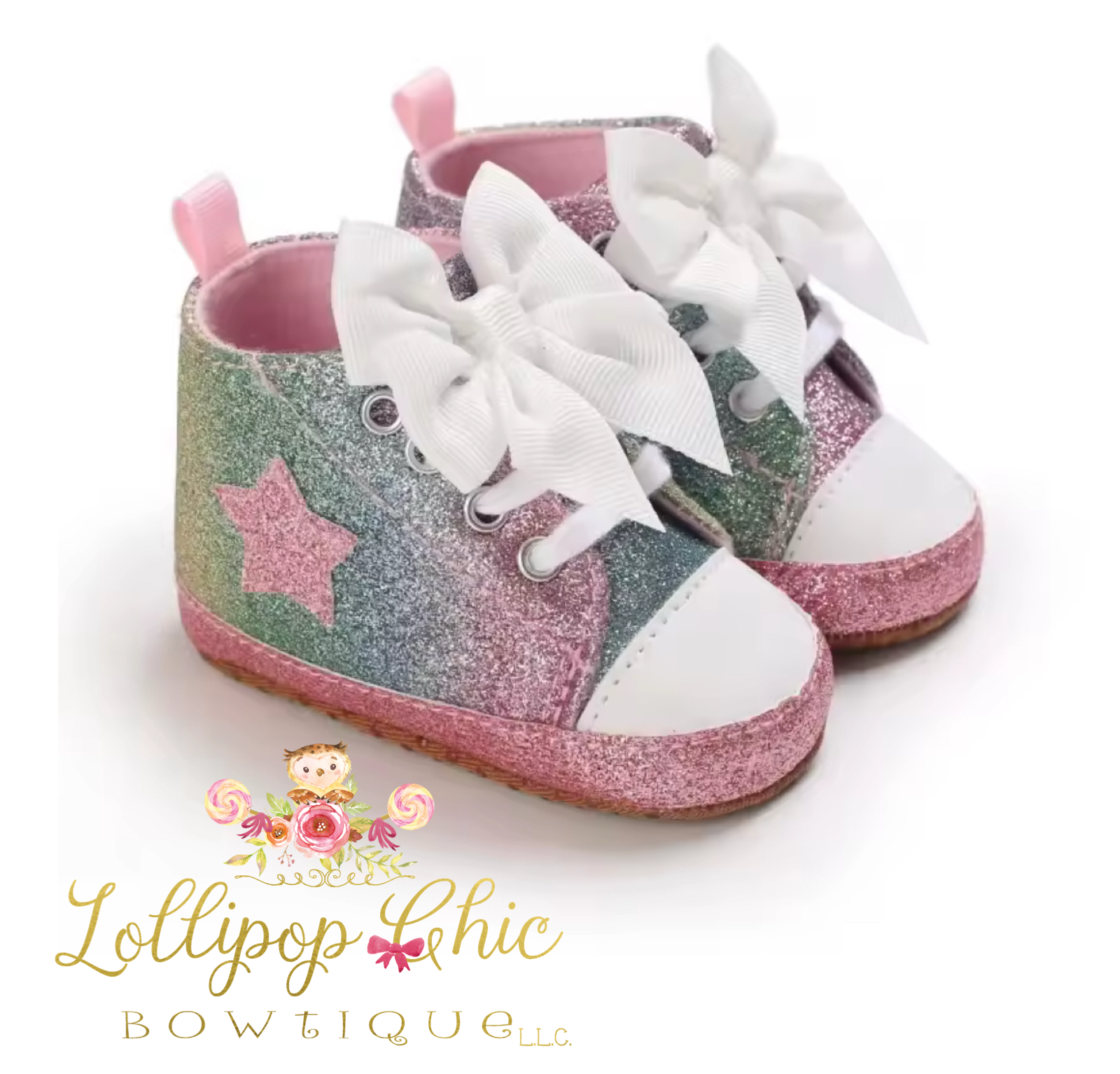 Lollipop Chic Bowtique LLC - Vente Chaussures de berceau – bébé - Baskets à Nœud pour Bébé Fille Premiers Pas Chaussures de Berceau2