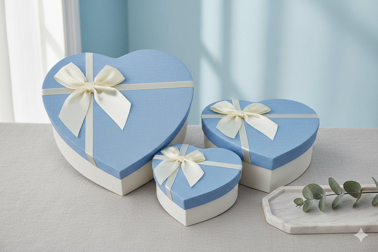 Emartbuy - Wholesale Gift box - Luxury Heart Shaped White/Blue Gift Box - Single (Sizes Available)7