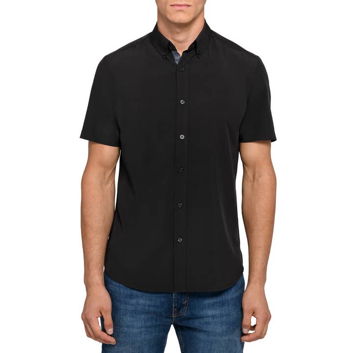 Solid Woven 4-Way Stretch Recycled Short Sleeve Shirt for wholesale by CON.STRUCT