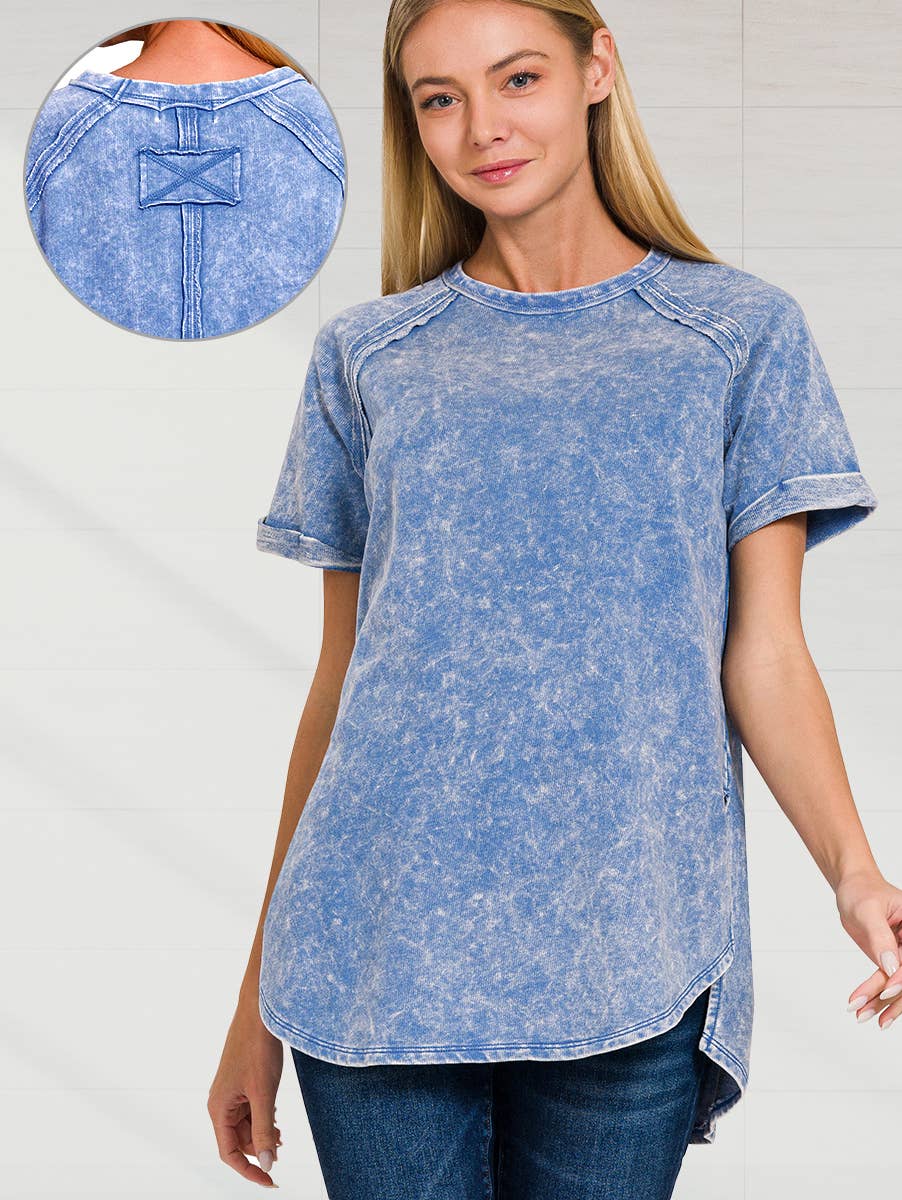 42POPS - Vendita all'ingrosso Maglietta - Donna - Top casual in French Terry lavaggio vintage con patch posteriore15