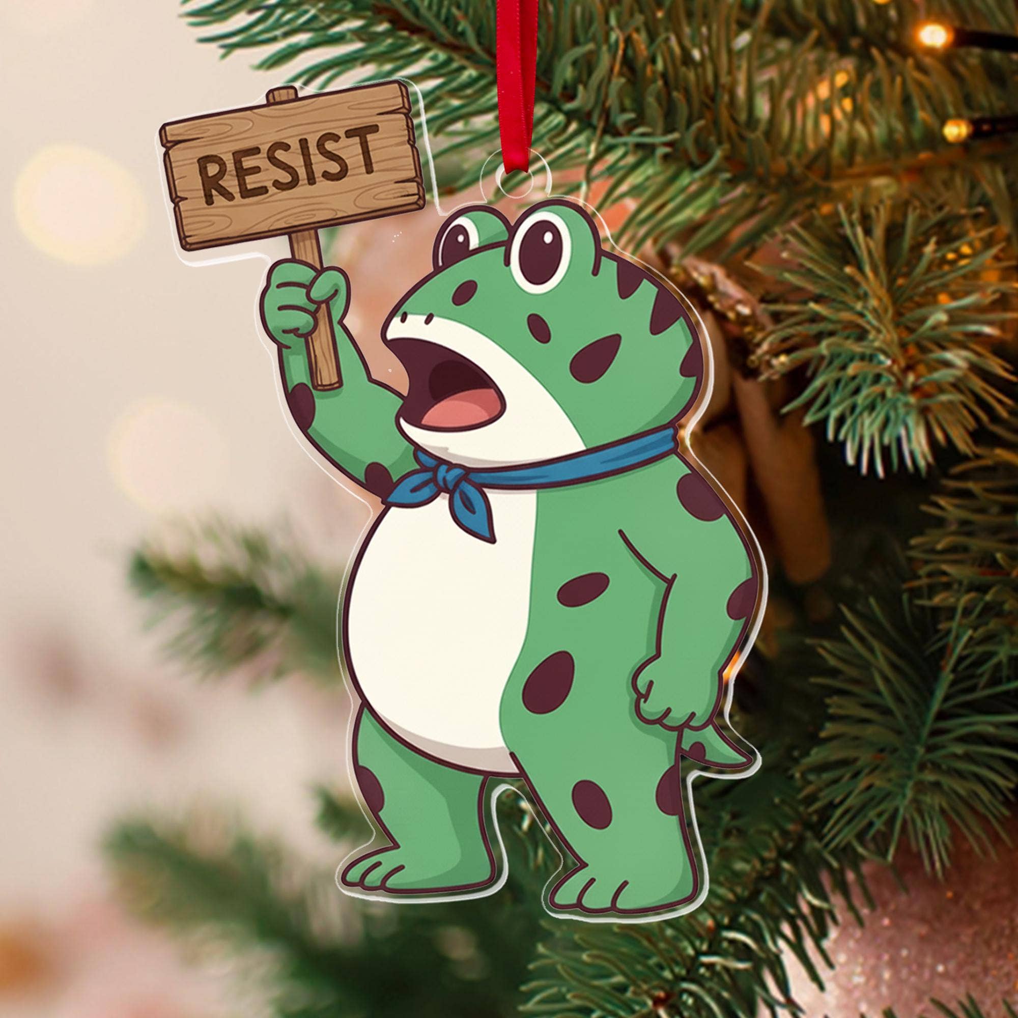 Embrova - Wholesale Ornament - Portland Frog Resist Acrylic Ornament, Anti Maga Ornament 1