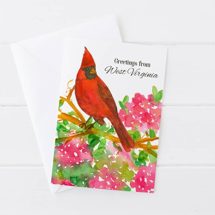 Carte cardinale de fleur d'oiseau de l'État de Virginie-Occidentale pour la vente par Rugosa & Pine
