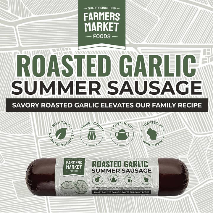 Farmers' Market Foods - Wholesale Sausage - No Nitrate/Nitrite Roasted Garlic Summer Sausage 5oz1