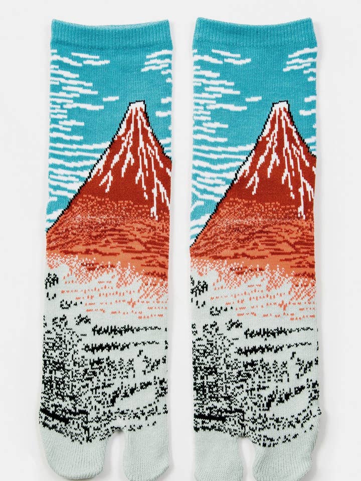Hokusai Red Mount Fuji Tabi Socken für den Großhandel von NINJA SOCKS