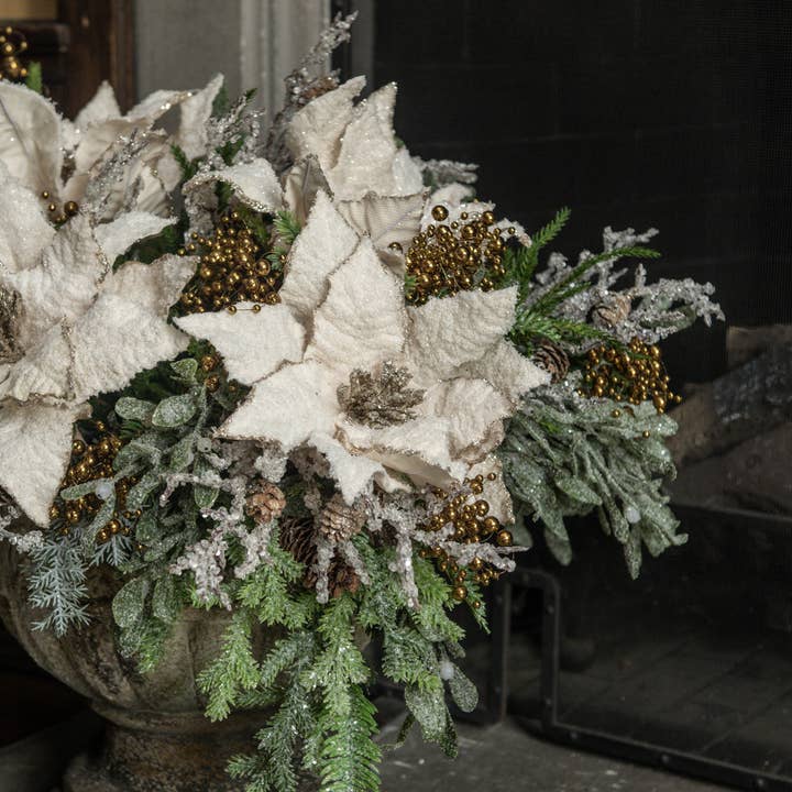 Ragon House – wholesale Konstgjorda blommor – 22" KRÄMFÄRGAD GLITTRIG JULSTJÄRNA PÅ PINNE