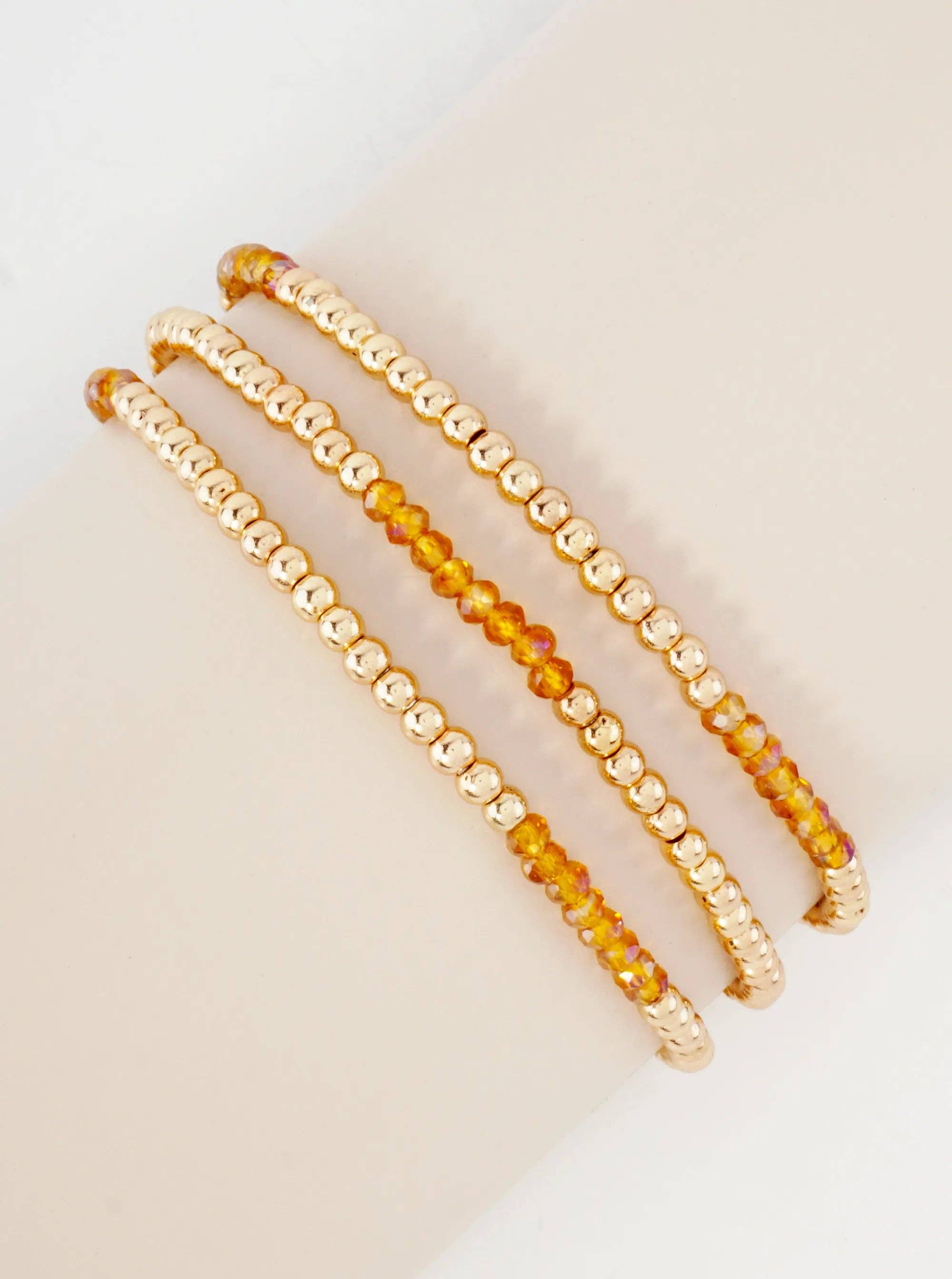Wild Honey - Wholesale Jewelry Set - 3PC-Set Skinny Metallic Glass Beads Stackable Stretch Bracelets4