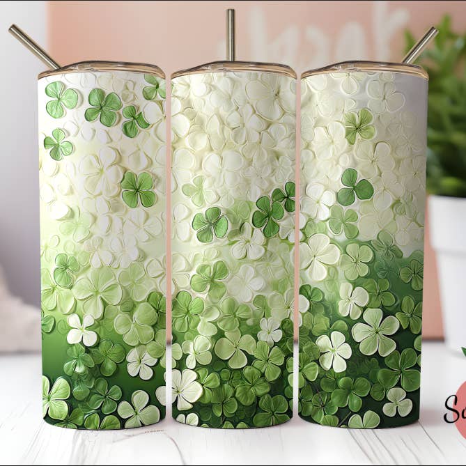 So Peachy Designs - Wholesale Insulated Mug/Tumbler - Clovers, St. Patrick's Day Tumbler, Shamrock Tumbler