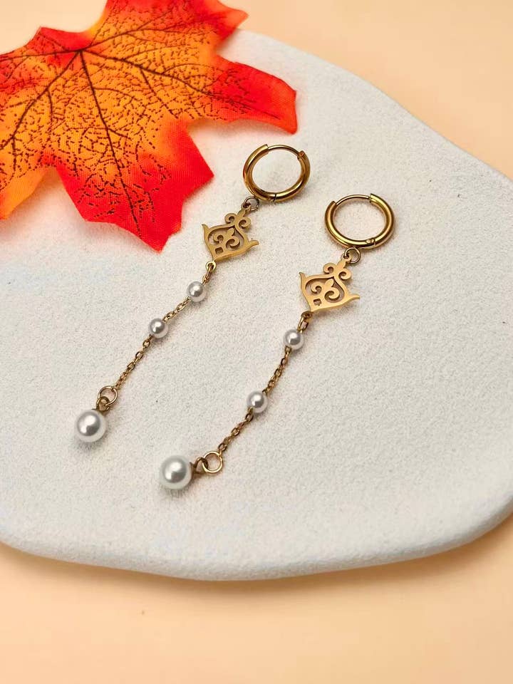 Openwork drop earrings with stainless steel beads for wholesale by COSMOS