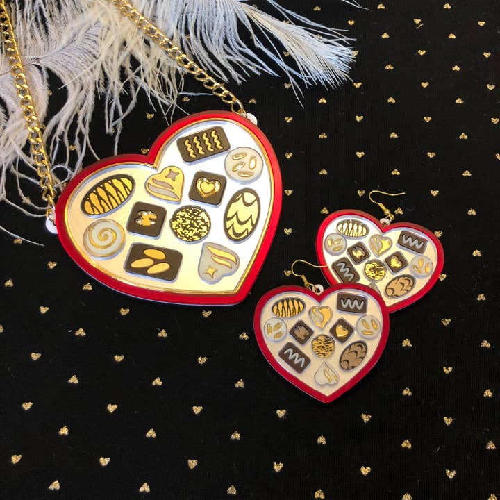 I'm Your Present – Colar pingente/pendente por atacado – Colar de caixa de chocolate em forma de coração, dia dos namorados, acrílico cortado a laser, joias de9