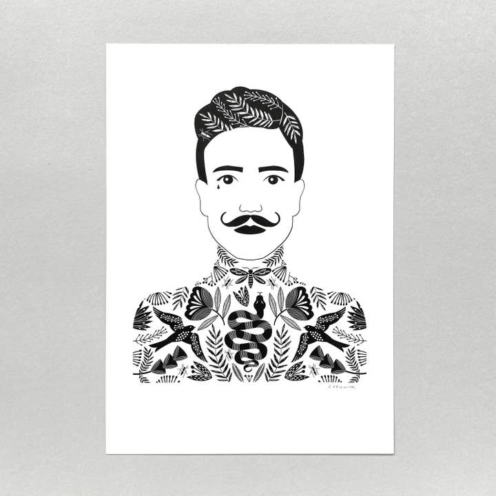 A4 art print - tattooed man for wholesale by Maggie Magoo Designs